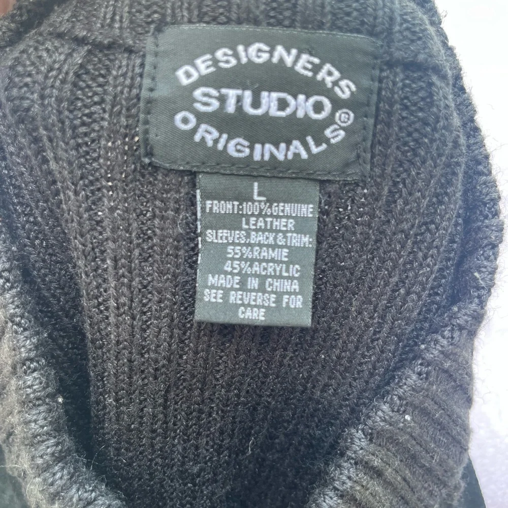 Designers Studio Originals Sweater Leather Suede Patchwork Zip Y2K Retro Women L - Picture 7 of 7